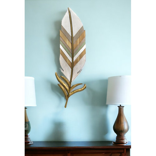 Dakota Fields 29" X 9" White and Gold Feather Wall Decor & Reviews